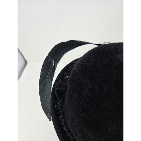VINTAGE CHRISTINE ORIGINAL NEW YORK BLACK EMBELLISHED BOWLER HAT FEATHERS WOMEN - Picture 7 of 12